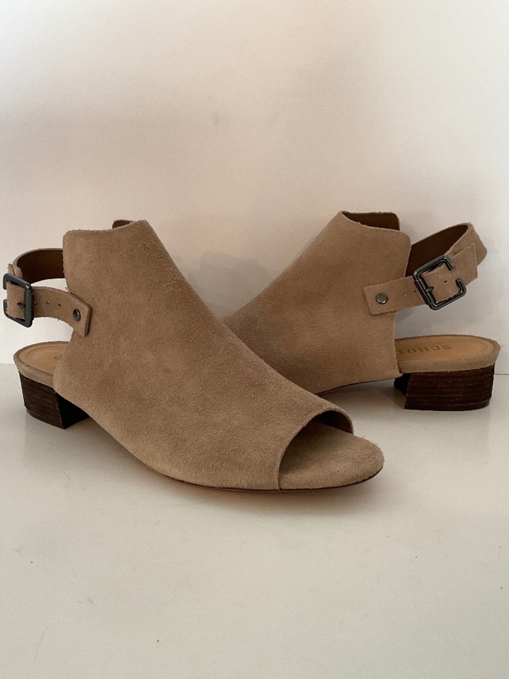 SCHUTZ Slingback Peep-Toe Tan Suede Booties Size 8 - Picture 11 of 11